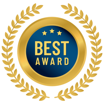 award Gold "Best Award" medal badge with blue center, three stars, and laurel wreath frame
