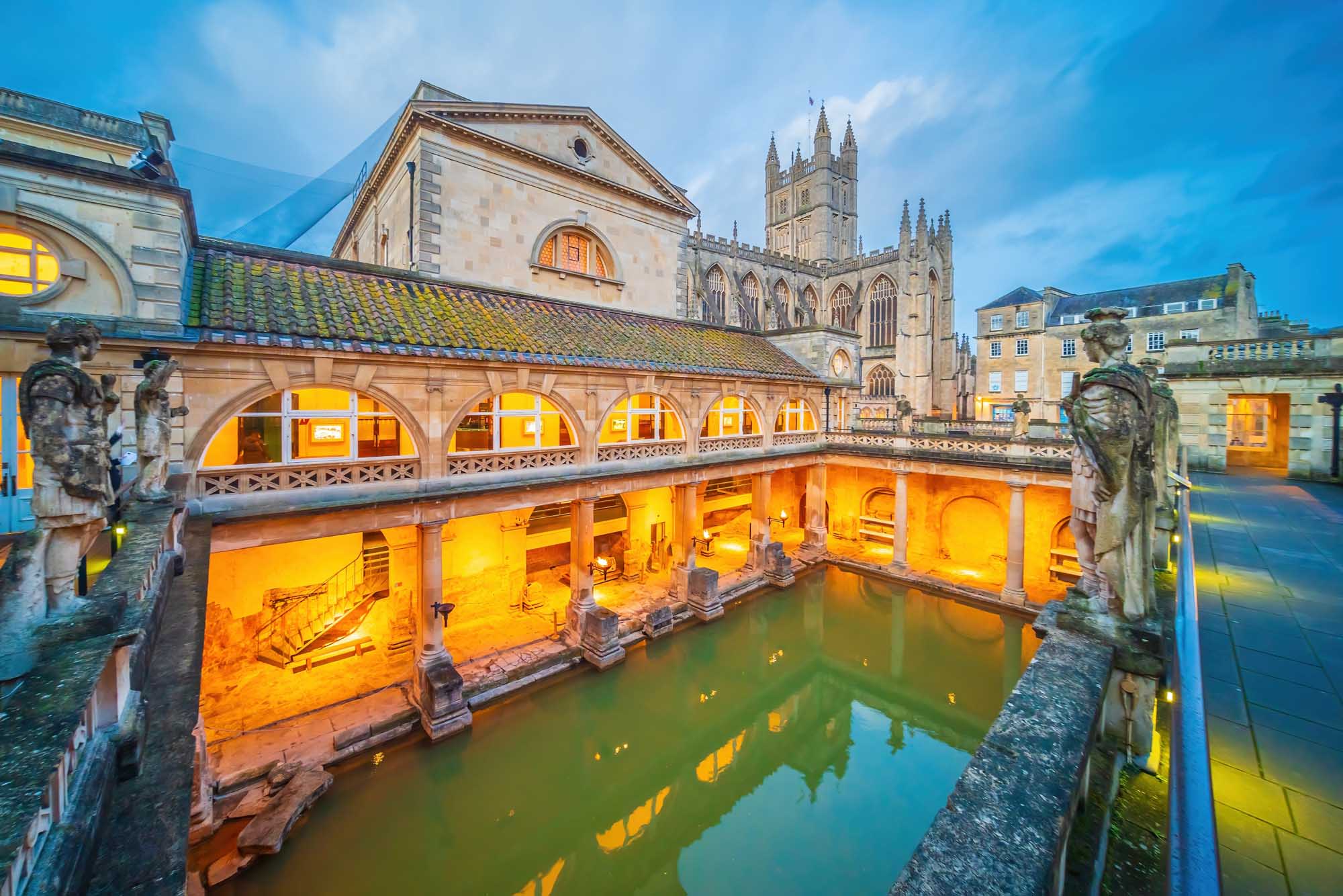 Roman Baths at Twilight in Bath, England Roman Baths at Twilight in Bath England